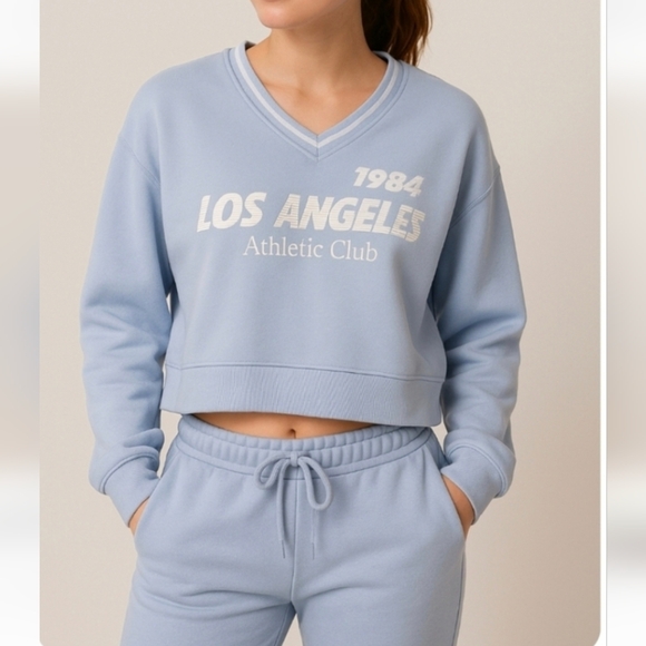 Harper & Ivy Los Angeles 1984 Cropped Long Sleeve Sweatshirt XL Blue Athleisure - Picture 5 of 9